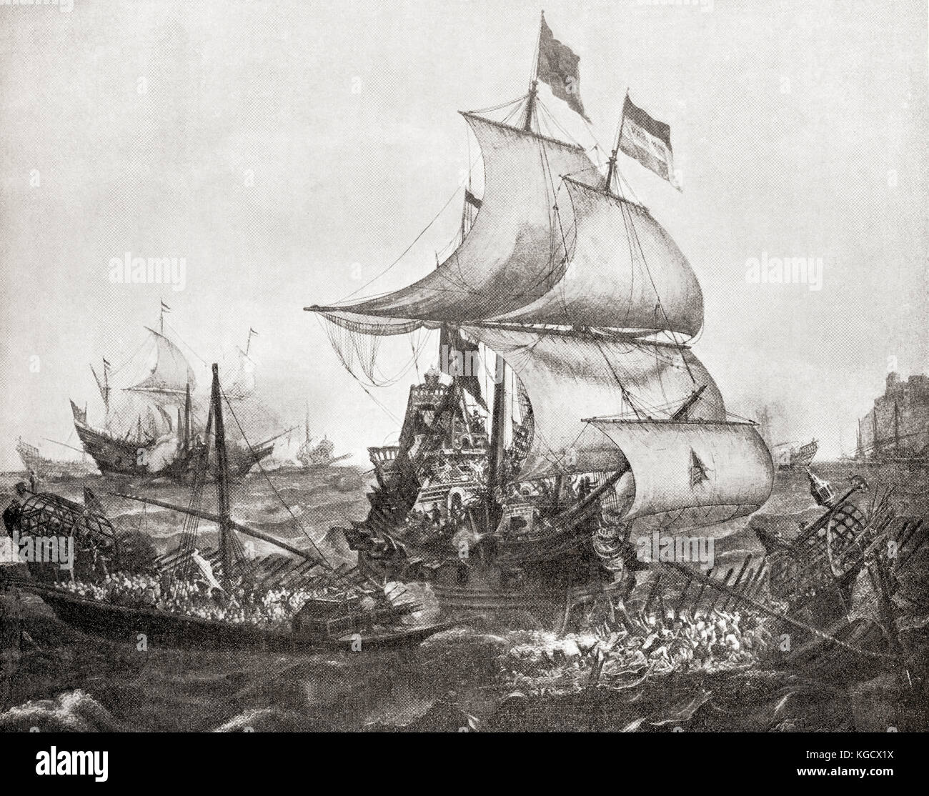Die Seeschlacht Von Gibraltar 25 April 1607 Eine Niederlandische Flotte Uberrascht Und Engagiert Eine Spanische Flotte Vor Anker In Der Bucht Von Gibraltar In Der Die Meisten Der Spanischen Schiffe Zerstort Wurden