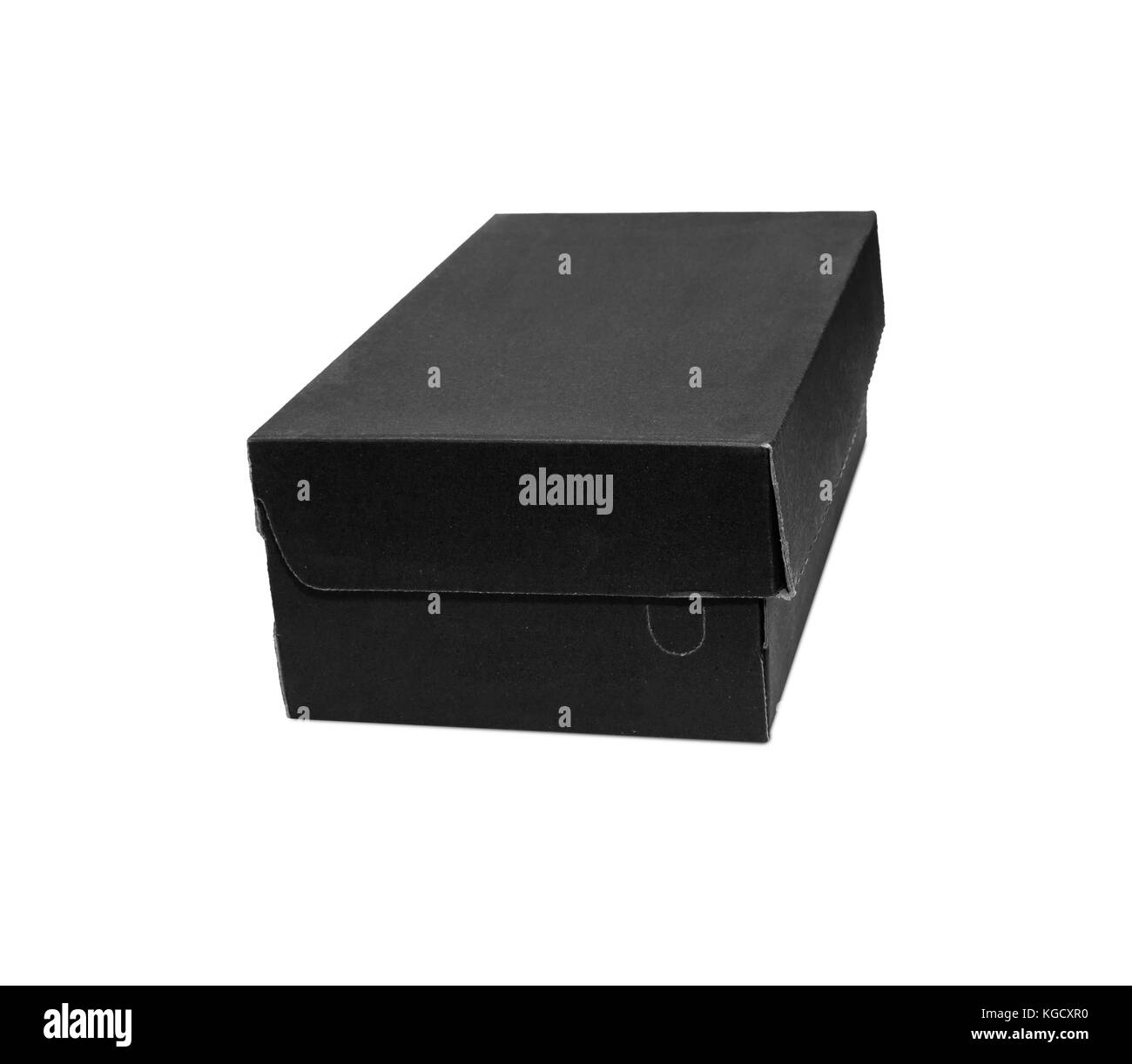 Leeres rotes Karton mit geöffnetem Deckel auf weißem Hintergrund. Stockfoto