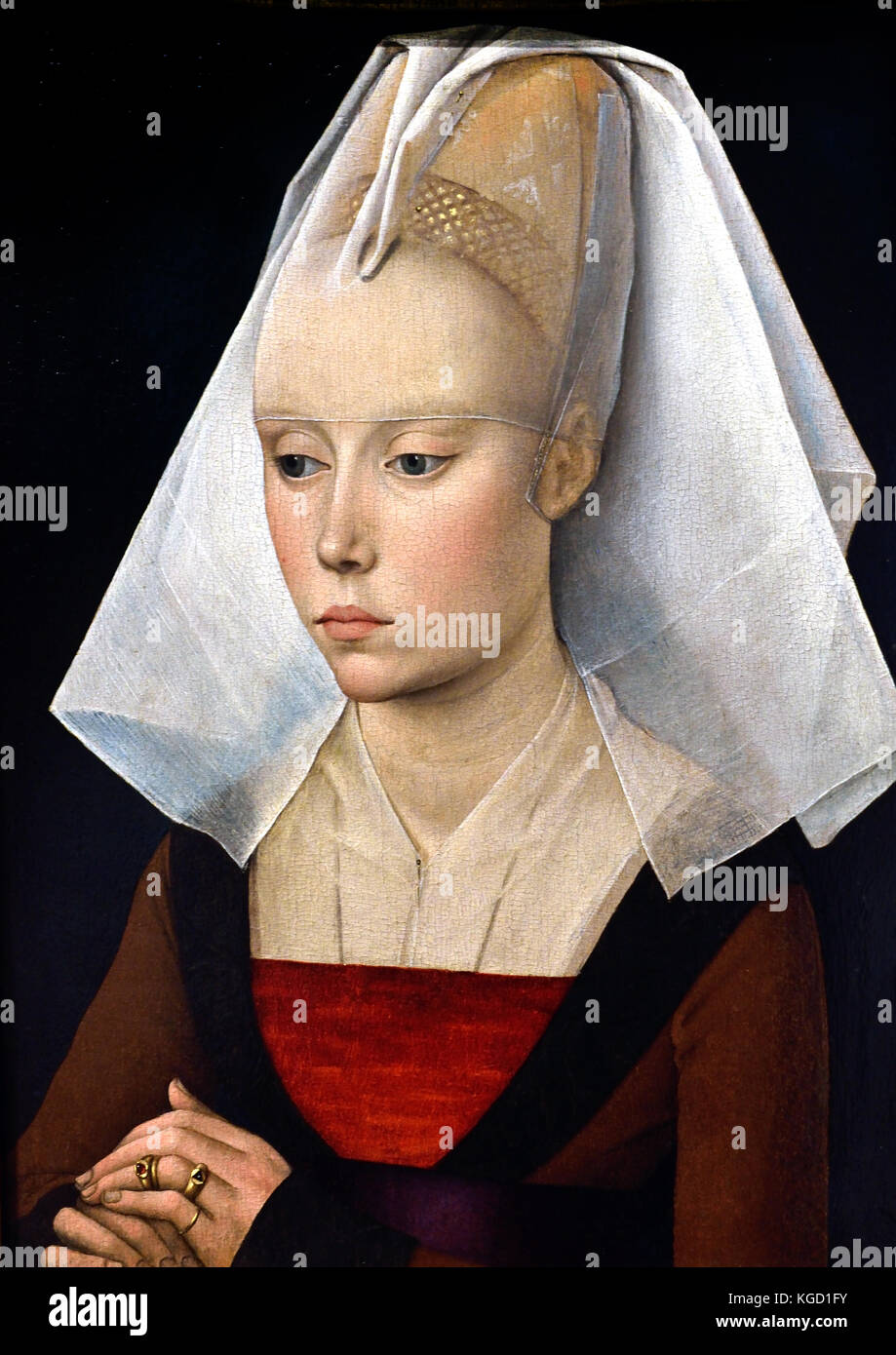 Bildnis einer Dame 1460 Rogier van der Weyden (Roger de la Pasture) 1399 - 1464) war einer der ersten niederländischen Maler, dessen hinterbliebenen Werke vor allem von religiösen Triptychen, Niederländisch, Niederlande bestehen. Stockfoto