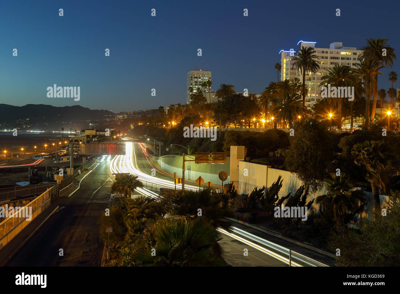 Dämmerung in Palisades Park, Santa Monica, Kalifornien Stockfoto