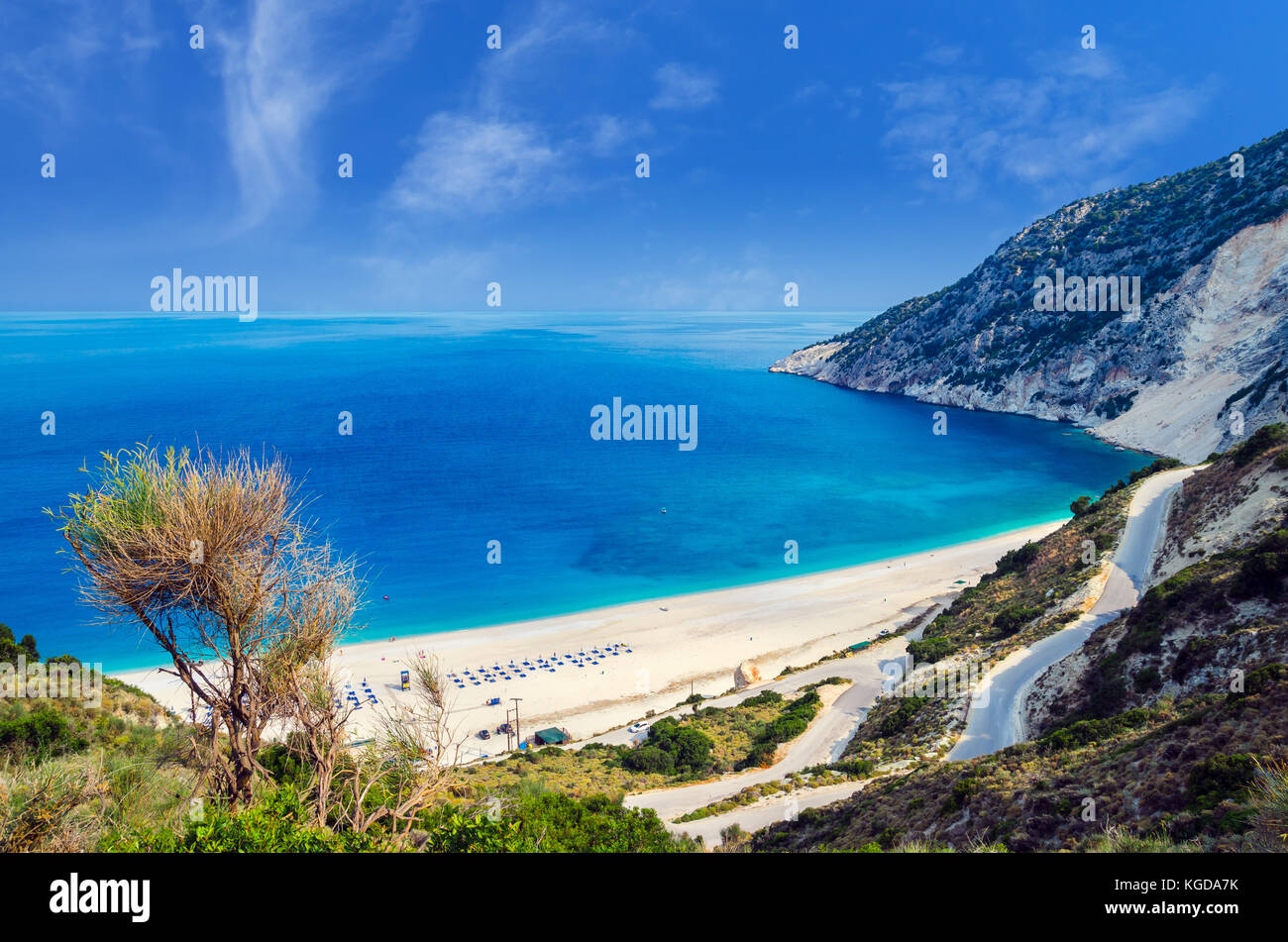 Myrtos Beach, Insel Kefalonia, Griechenland. schöne Aussicht von myrtos Bucht und Strand auf der Insel Kefalonia Stockfoto