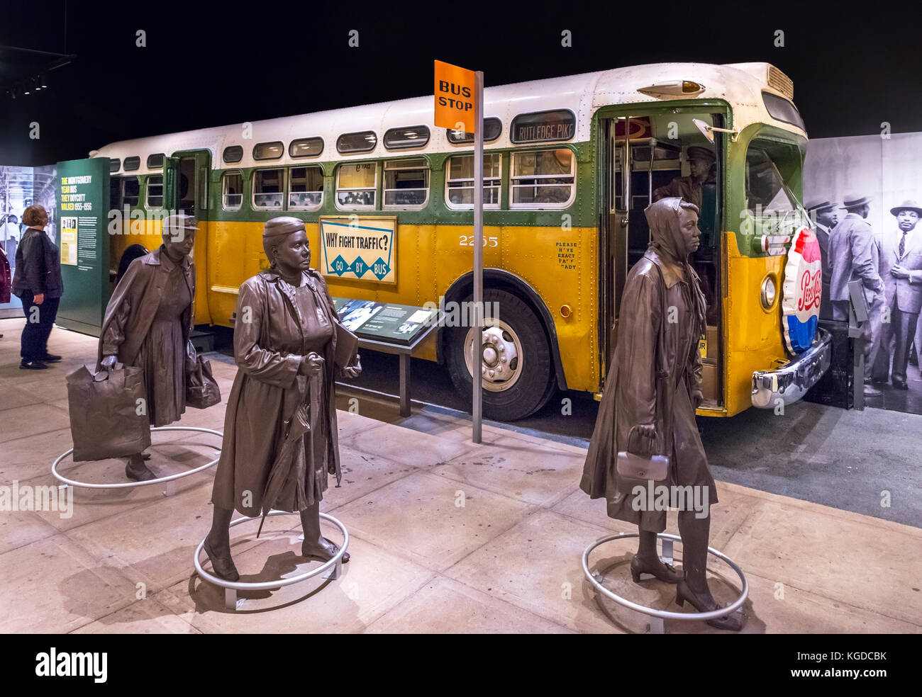 Rosa Parkes Montgomery Bus Boykott Anzeige im National Civil Rights Museum, Memphis, Tennessee, USA Stockfoto