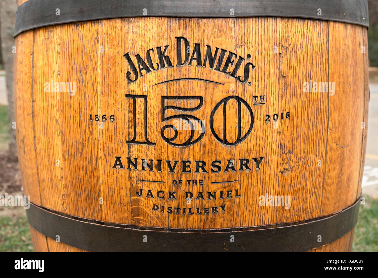 Jack Daniel's Distillery. Marke Eichenfass feiert das 150jährige Jubiläum, Jack Daniels Destillerie, Lynchburg, Tennessee, USA Stockfoto