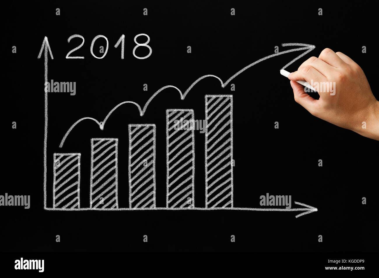 Handzeichnung Wachstum Grafik für das Jahr 2018 mit Kreide auf die Tafel. Stockfoto