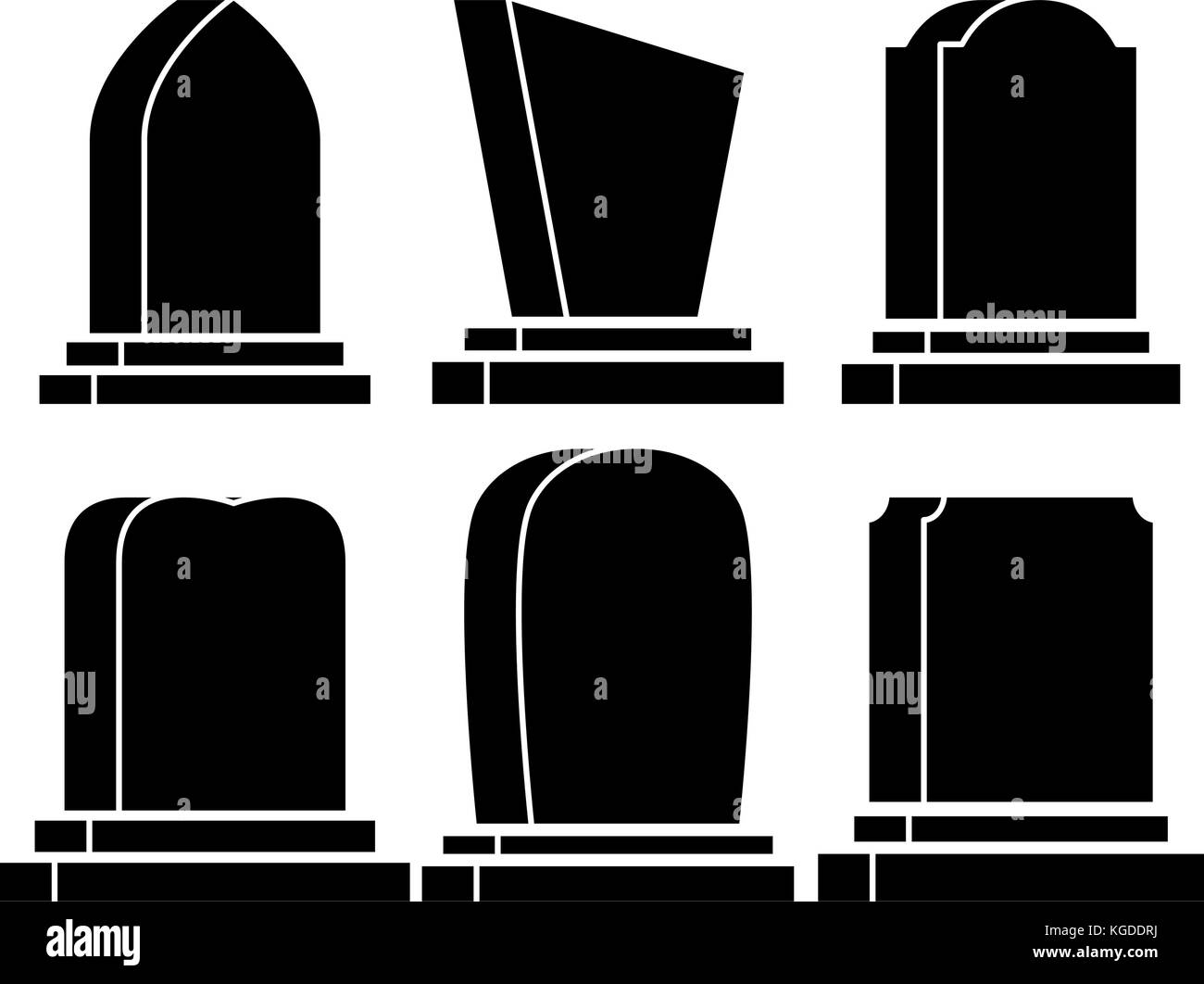 Grabstein set halloween Symbol auf weißem Hintergrund Stock Vektor