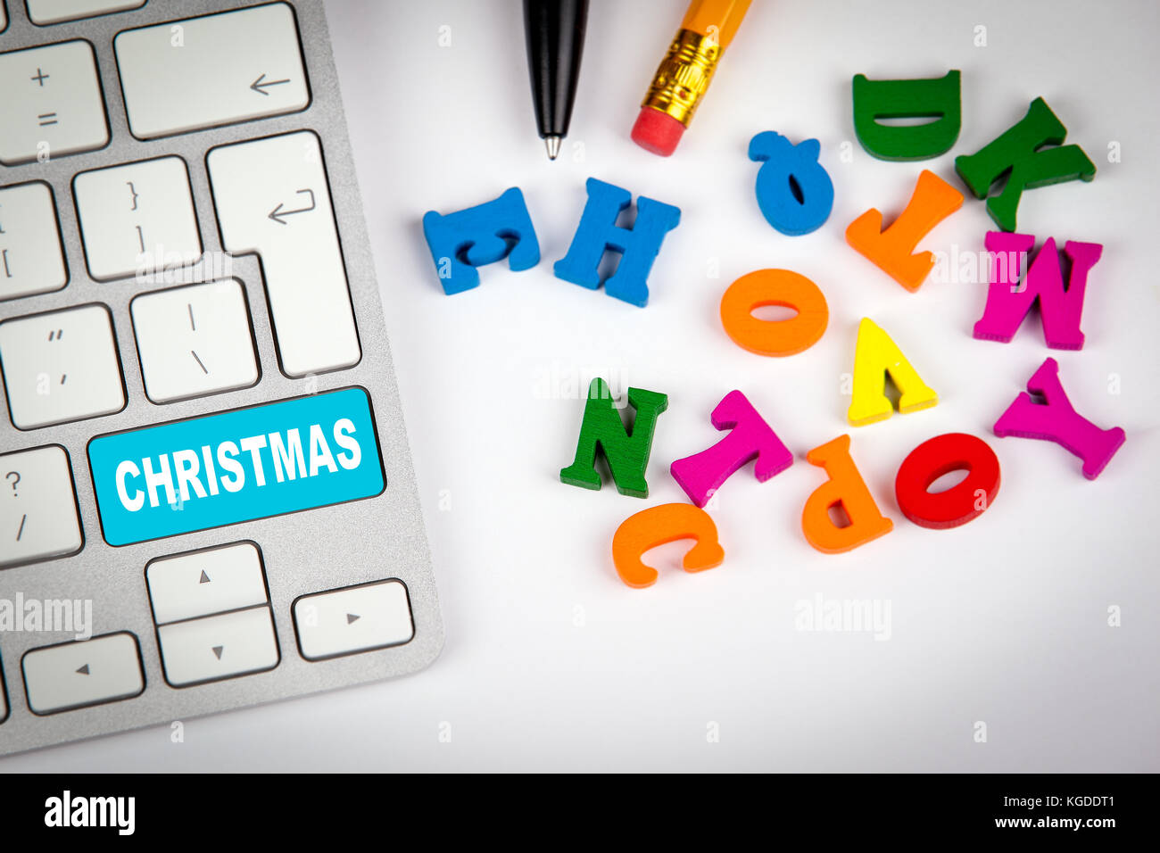 Computer Tastatur Mit Wort Weihnachten Holiday Shopping Und Entertainment Hintergrund Stockfotografie Alamy