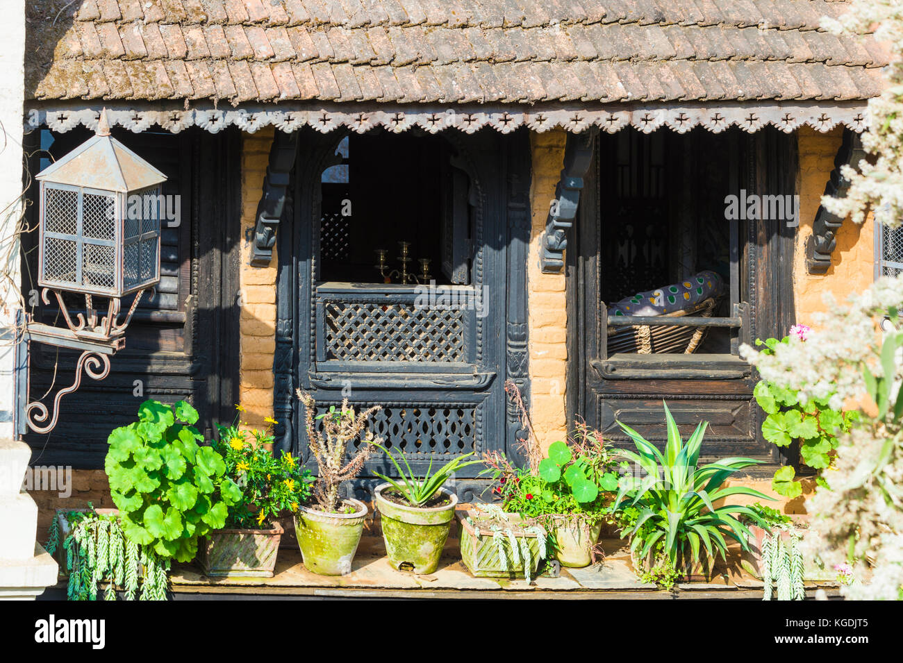 Traditionelles Ziegelstein Häuser in Newari Stil, Bandipur, Tanahun Bezirk, Nepal Stockfoto