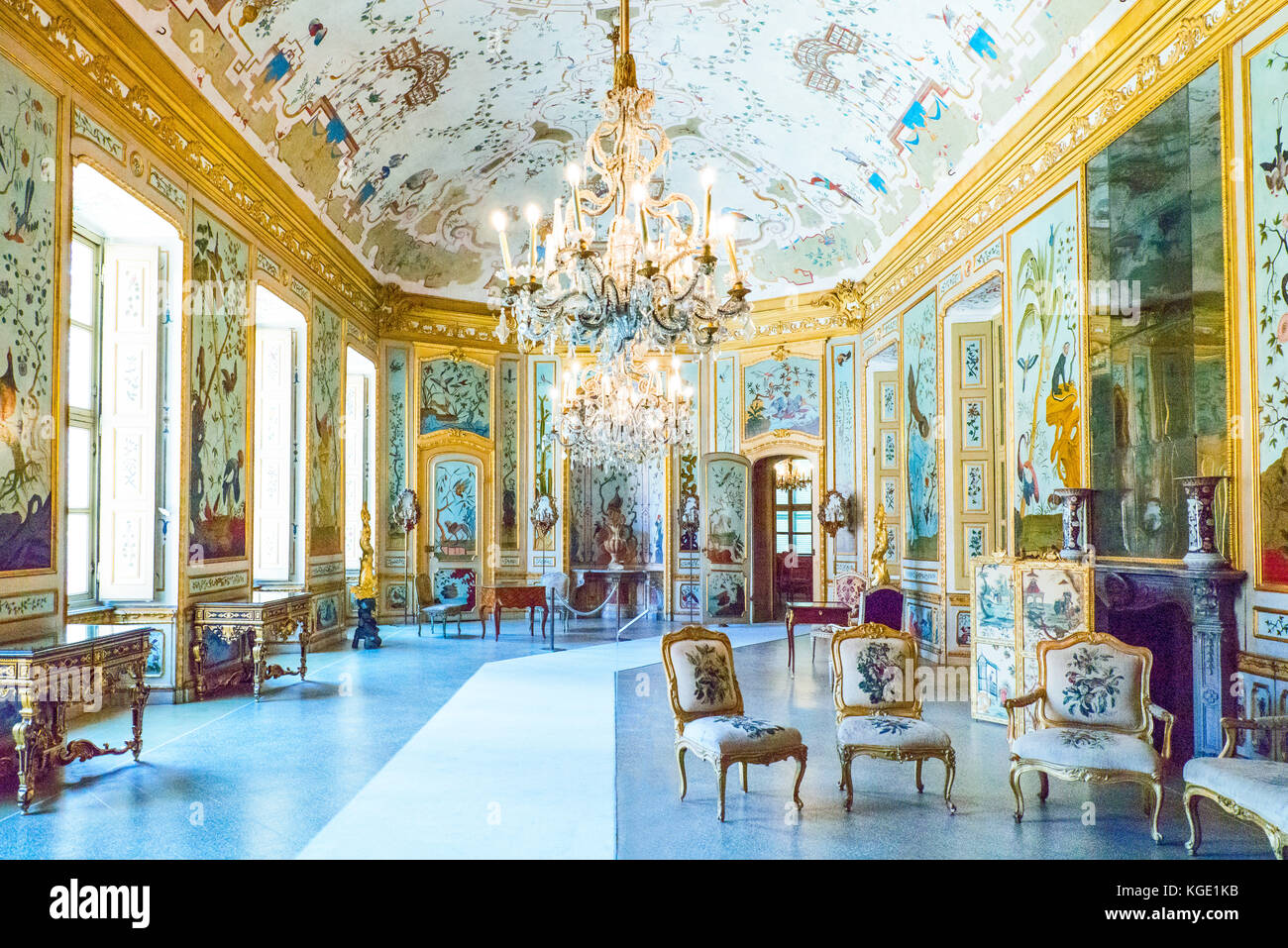 Stupinigi, Italien - 22. Juni 2016: Das Spielzimmer des königlichen Jagdschlosses Stockfoto