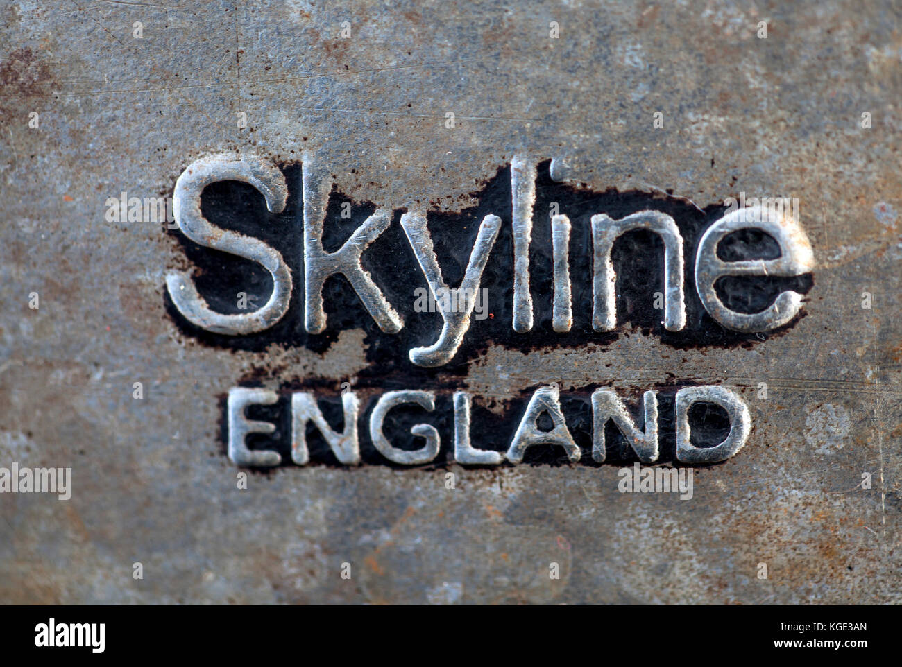 Skyline Vintage Kochgeschirr Marke emboosed auf Küche Kuchenform - in England hergestellt Stockfoto