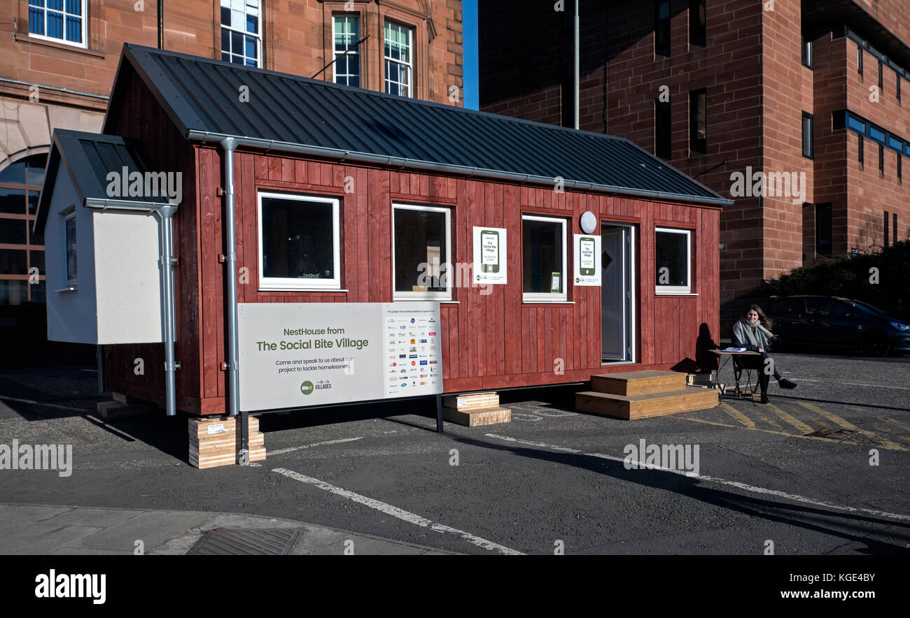 Ein Beispiel für das Gehäuse für die Soziale Biss Obdachlose winzigen Haus Dorf Projekt in Edinburgh, Schottland, Vereinigten Königreich errichtet wird. Stockfoto