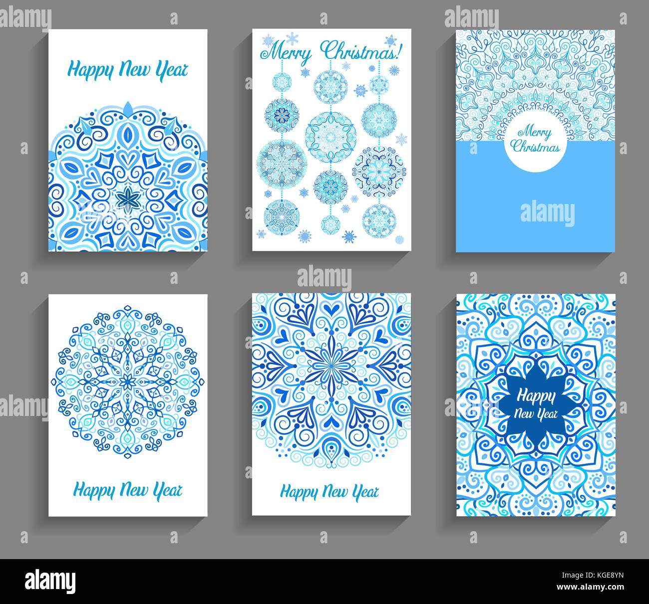 Frohes neues Jahr Karten Mandala Design blühen Stock Vektor