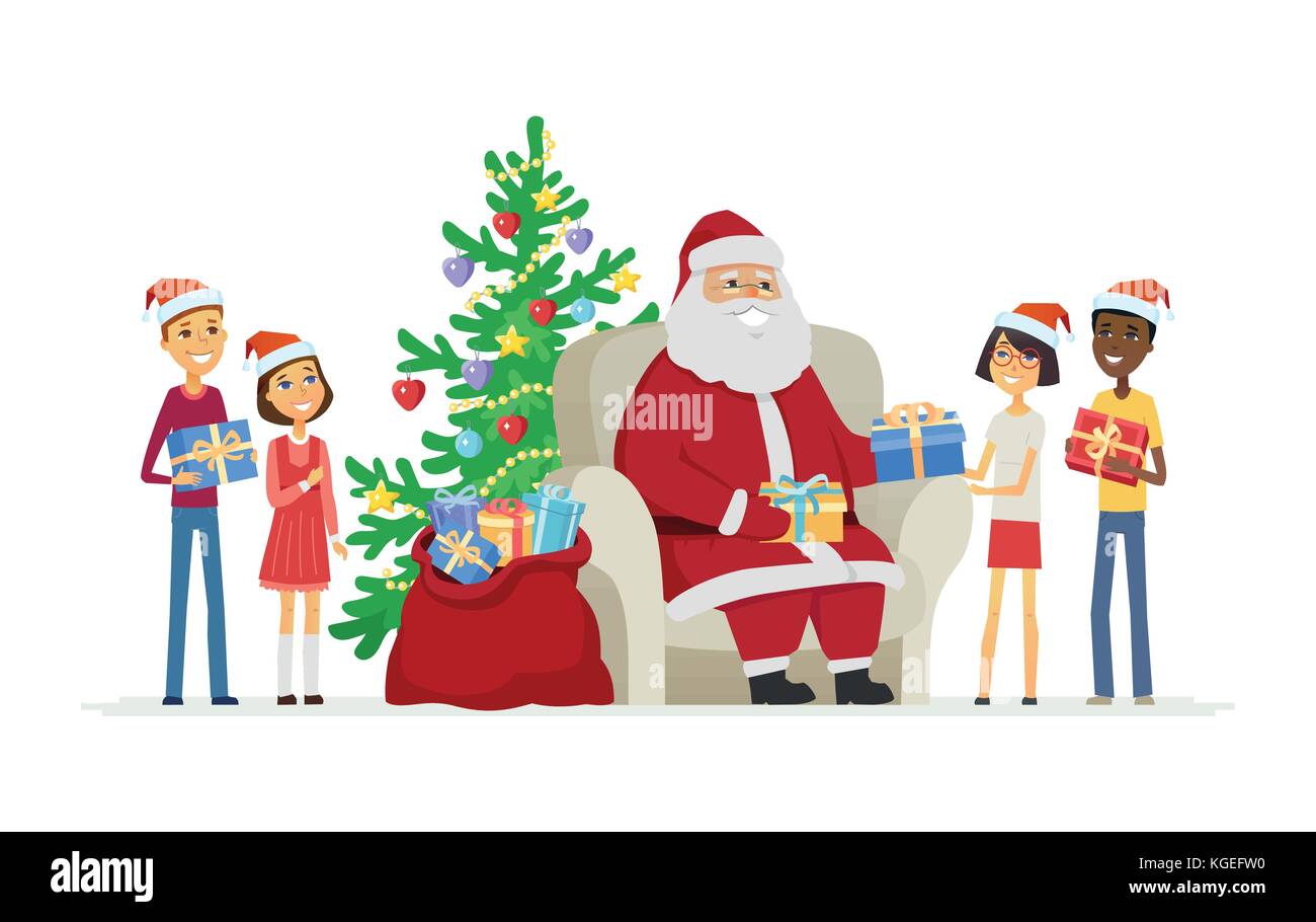 Kinder und Santa Claus - Comicfiguren isoliert Abbildung Stock Vektor