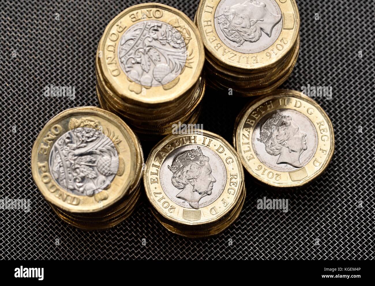 Ein Pfund Münze Münzen Stockfoto