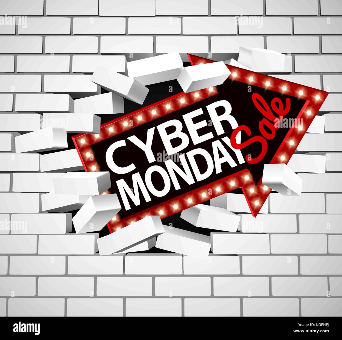 Cyber Monday Sale Schild Durchbrechen Wand Stock Vektor