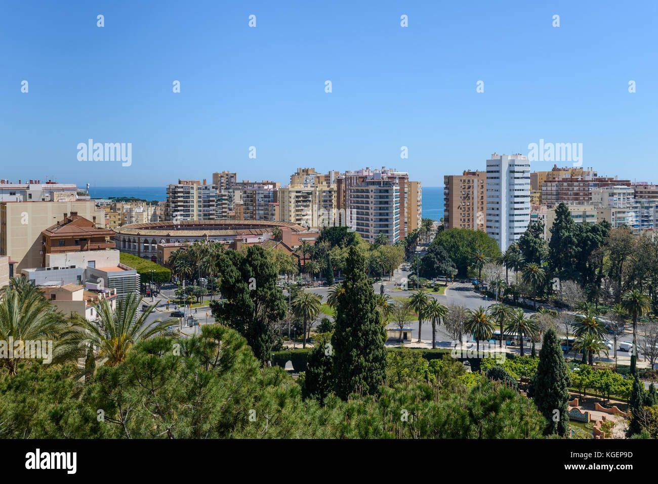 Erstaunlich Stadtbild von Malaga, Spanien, aus der das Schloss Gibralfaro Stockfoto