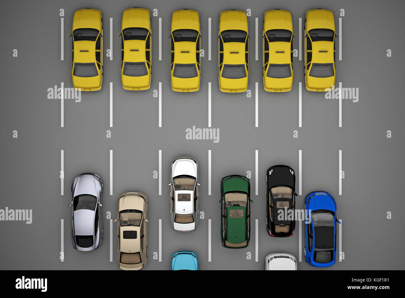 Taxi Verkehr vor dem Rest der Autos. 3D-Rendering Stockfoto
