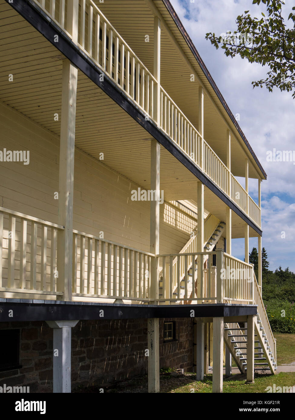 Historische Hyman Store und Lager, Forillon National Park, Gaspe Halbinsel, Kanada. Stockfoto