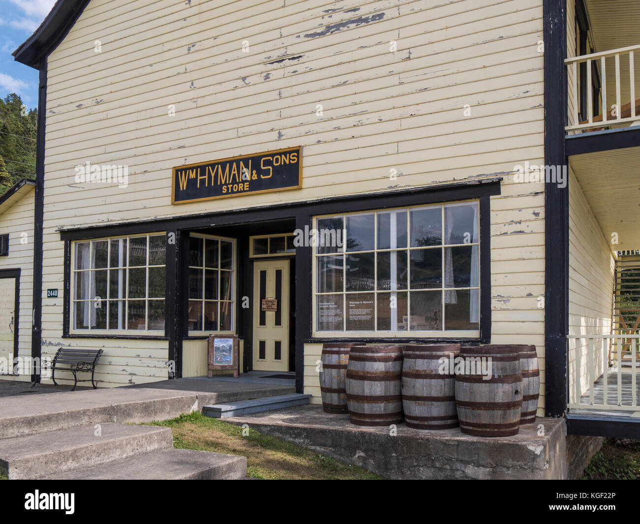 Historische Hyman Store und Lager, Forillon National Park, Gaspe Halbinsel, Kanada. Stockfoto