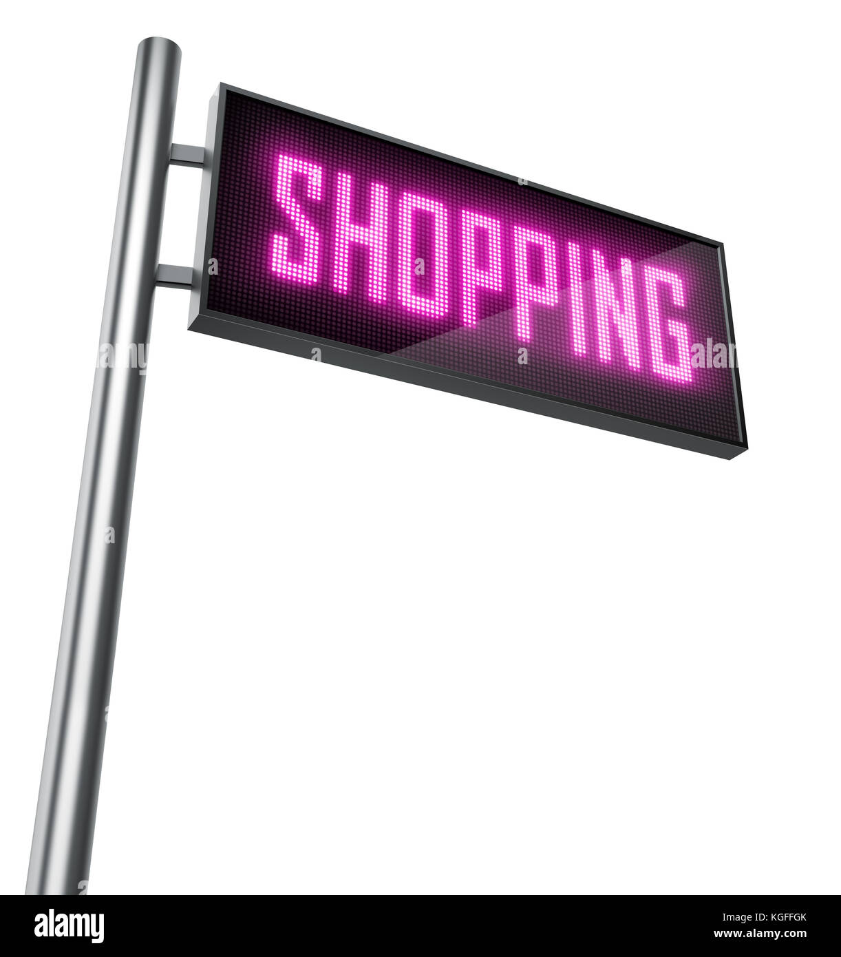 Shopping led-Zeichen auf weißem Hintergrund Stockfoto