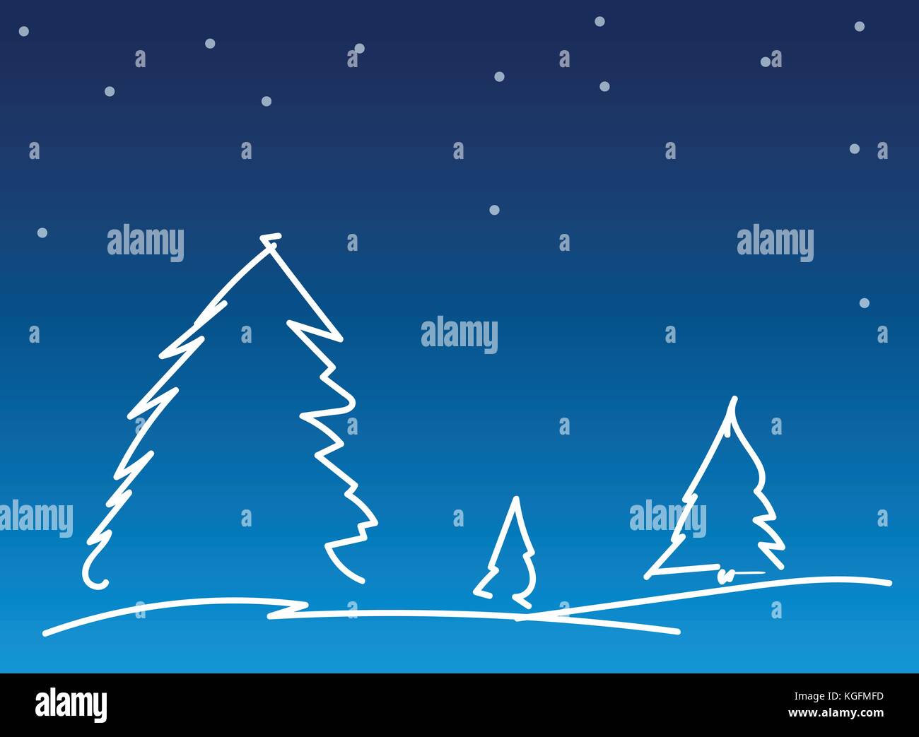 Zusammenfassung Einfache Linie Weihnachten Hintergrund, Weihnachtsbaum auf blauem Hintergrund mit Schneefall. vector Hintergrund Abbildung. Stock Vektor