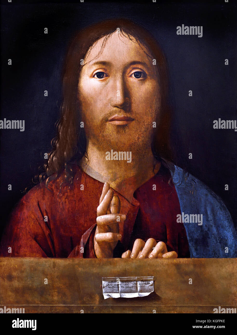 Christus Segen 1465 Antonello da Messina (Antonello di Giovanni di Antonio) aktiv 1456 - 1479, italienischer Maler aus Messina, Sizilien, aktiv während der italienischen Renaissance. Italien. Stockfoto