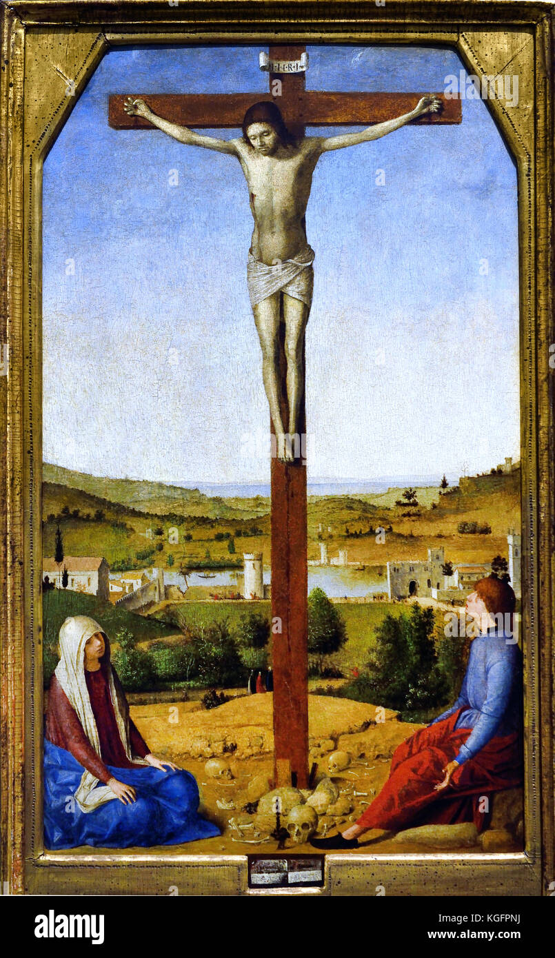 Christus gekreuzigt 1475 Antonello da Messina (Antonello di Giovanni di Antonio) aktiv 1456 - 1479, italienischer Maler aus Messina, Sizilien, aktiv während der italienischen Renaissance. Italien. Stockfoto