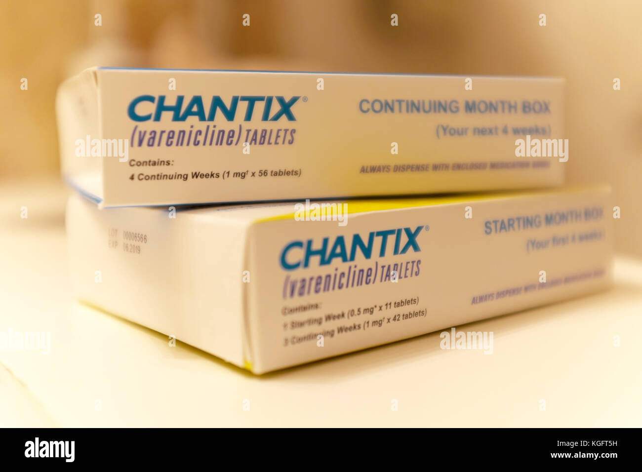 Chantix, auch als Champix verkauft, ist ein beliebtes, aber umstrittenes Medikament verwendet, um Menschen mit dem Rauchen aufzuhören helfen. Stockfoto