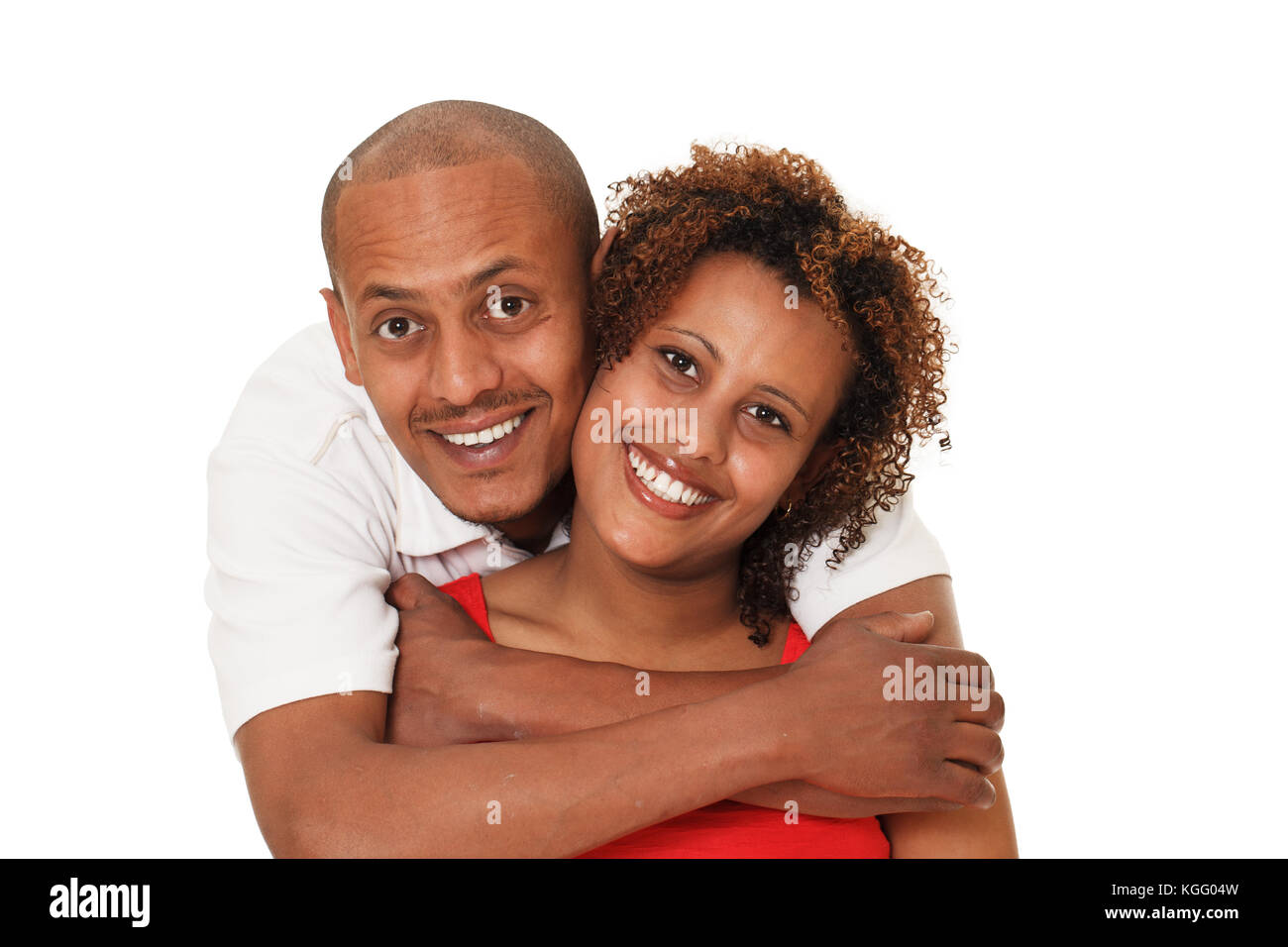 Porträt eines attraktiven, glückliche junge afrikanische amerikanische Paar. isoliert auf Weiss. Stockfoto