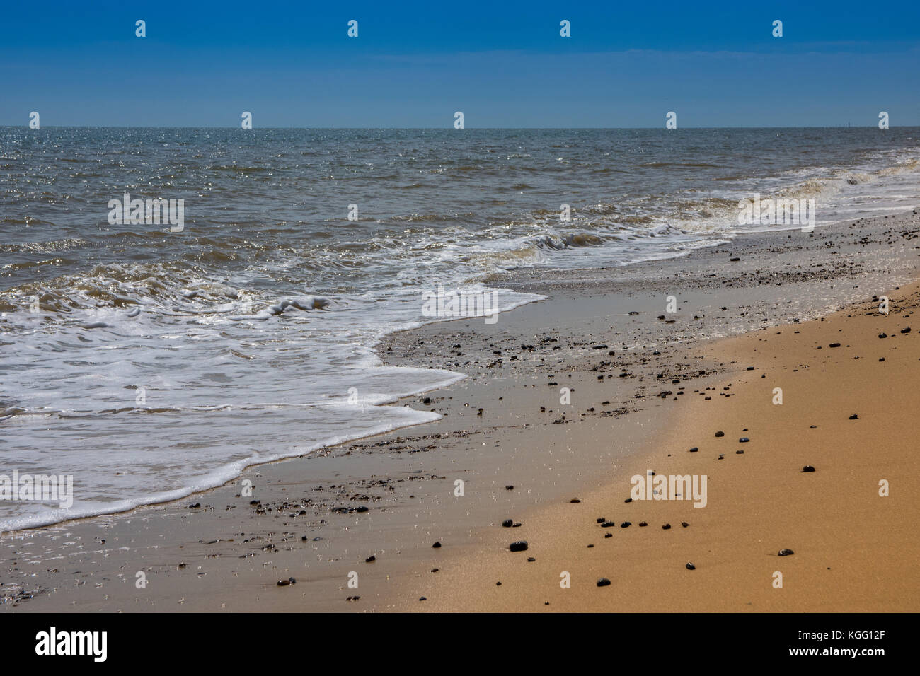 Ein Blick auf den Sandstrand Strand bei Dunwich bei Ebbe Stockfoto