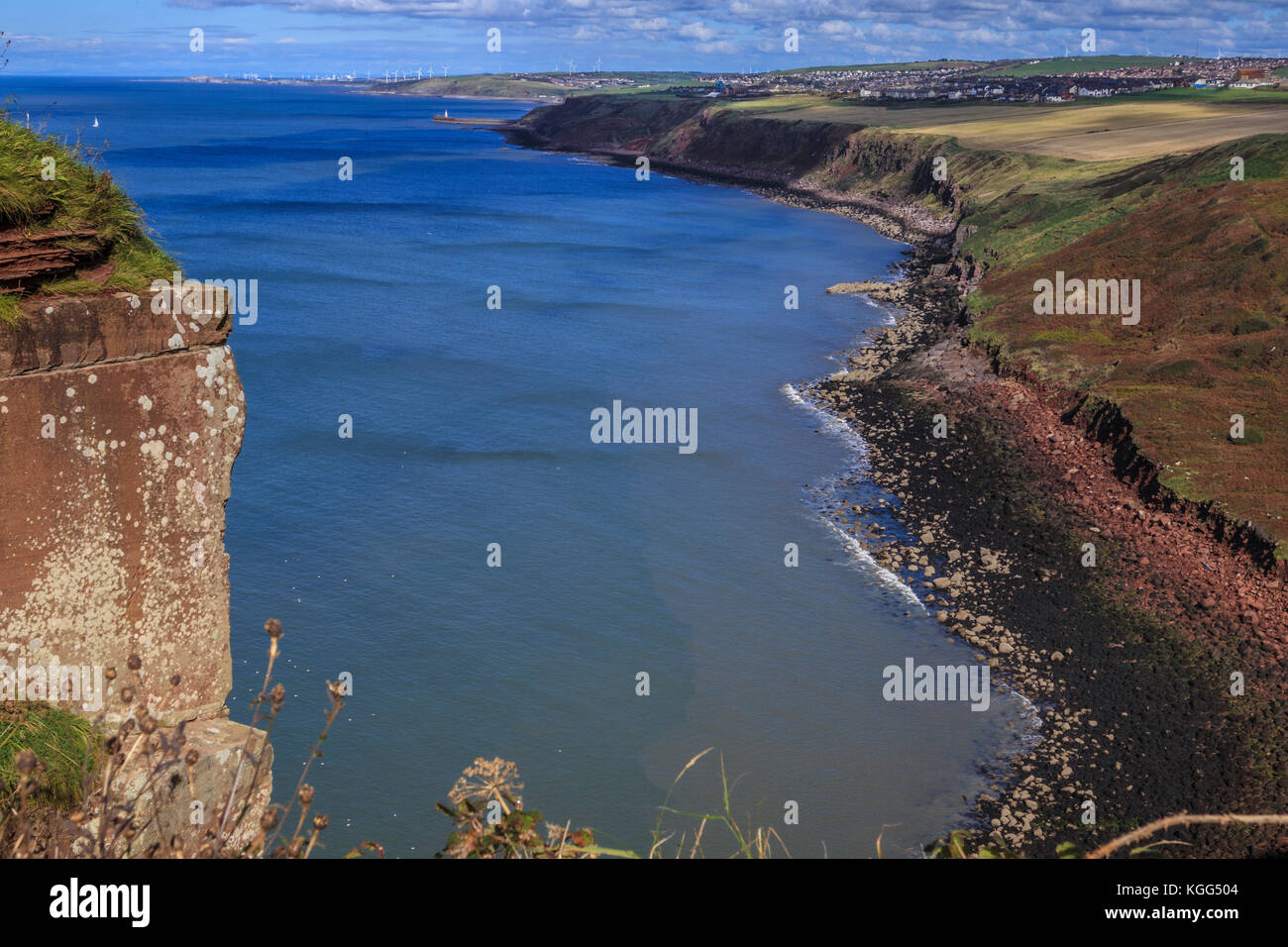 Küste in Richtung Whitehaven und Solway Firth von North Head, Cumbria, England, Stockfoto