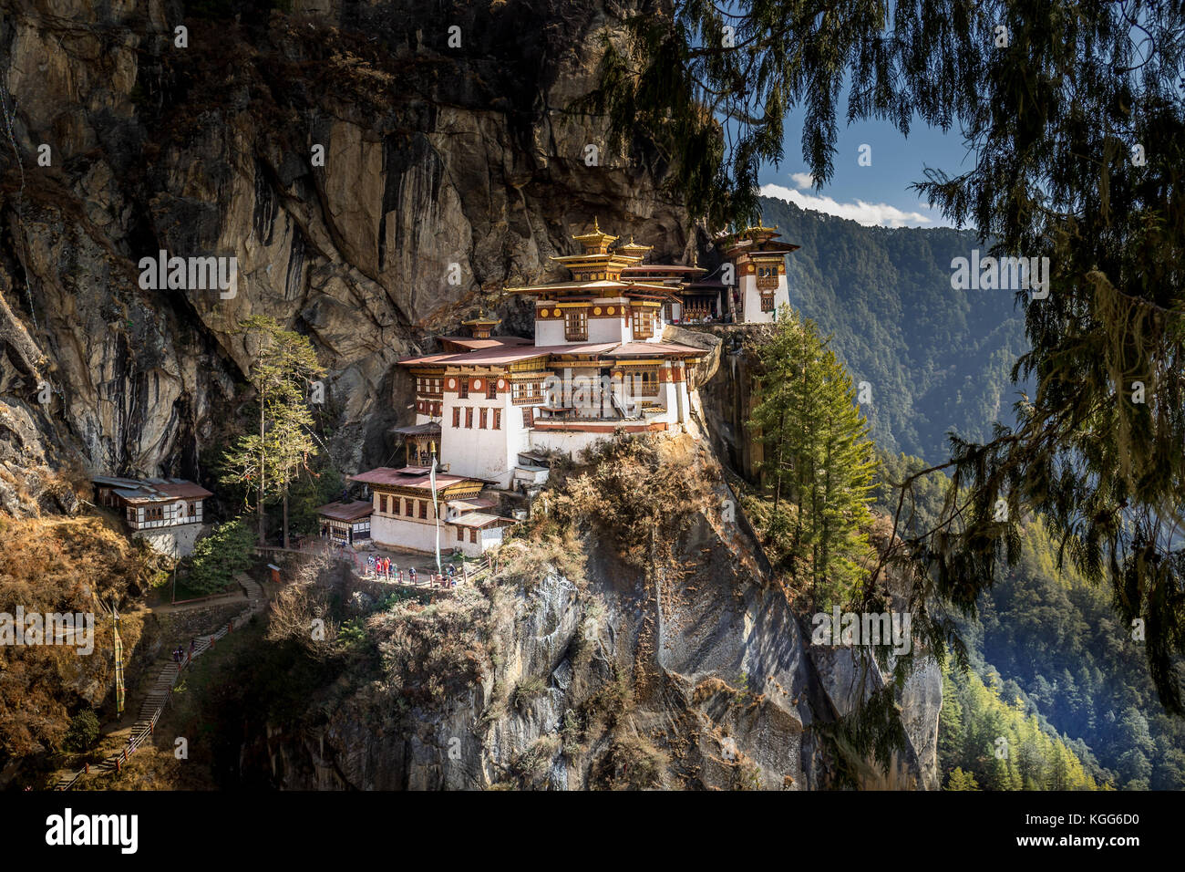 Die berühmten Tiger Nest Kloster in der Nähe von Paro, Bhutan Stockfoto