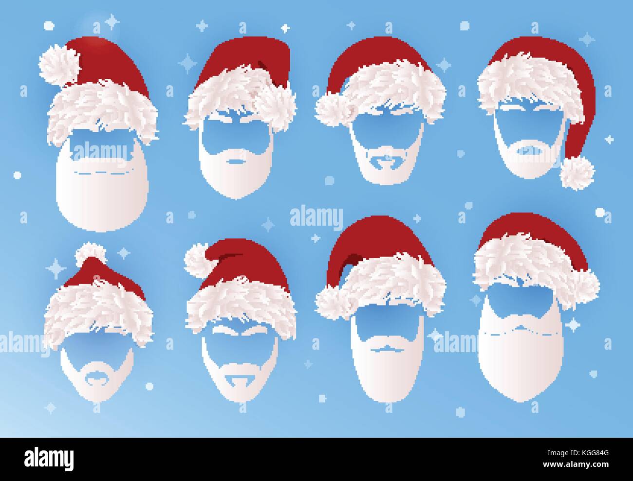 Santa s Red hat. Weihnachten Abbildung. Neues Jahr Attribute. santa claus Cap mit einem Schnurrbart und Bart und Red Hat, Vector Logo. Stock Vektor