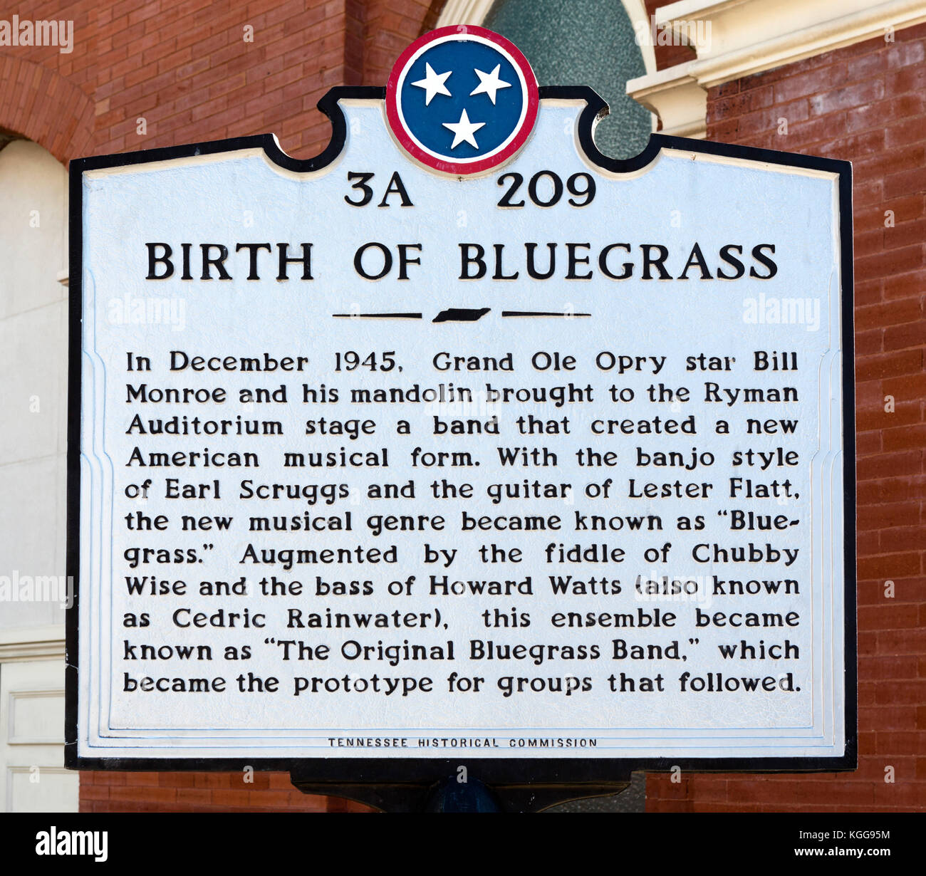 Geburt von Bluegrass Zeichen außerhalb des Ryman Auditorium, früher der Grand Ole Opry House von 1943-1974, Nashville, Tennessee, USA Stockfoto