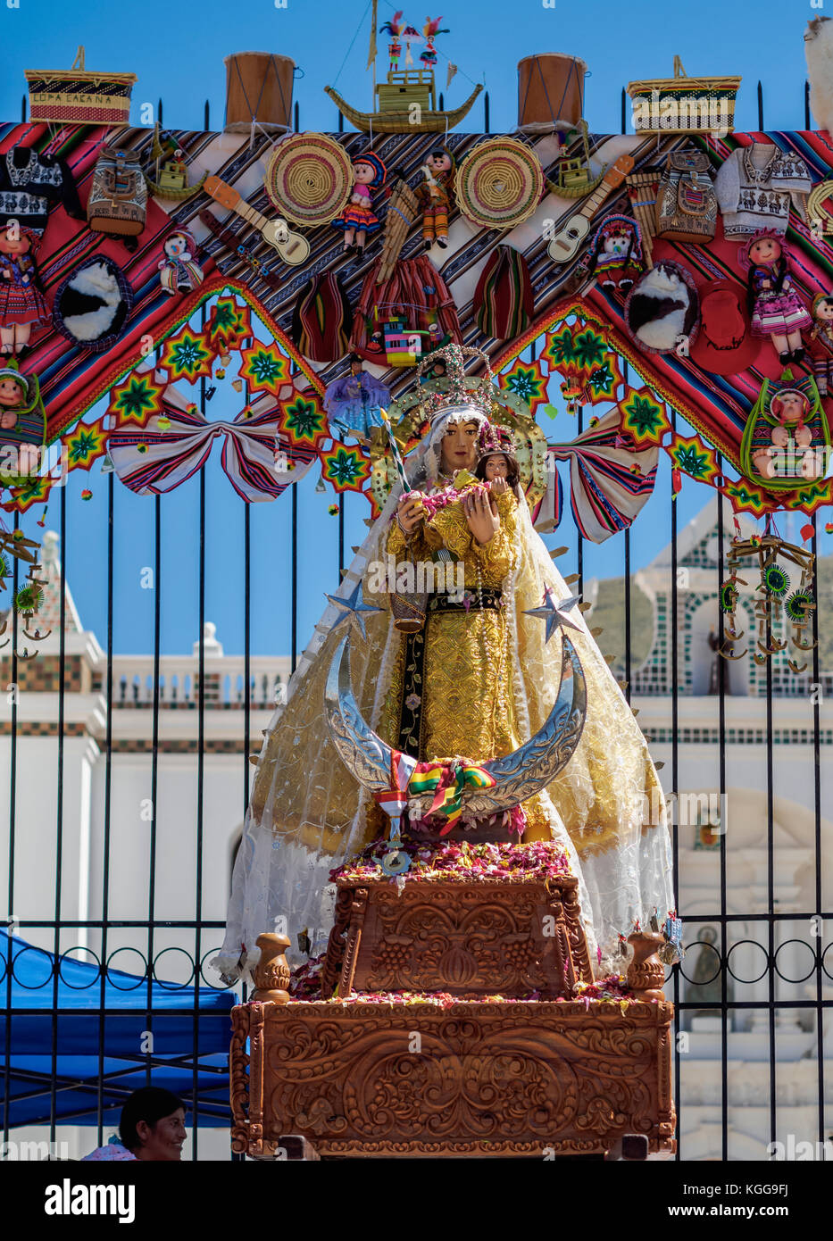 Unserer Lieben Frau von Copacabana Abbildung, die Fiesta de la Virgen de la Candelaria, Copacabana, an das Departamento La Paz, Bolivien Stockfoto