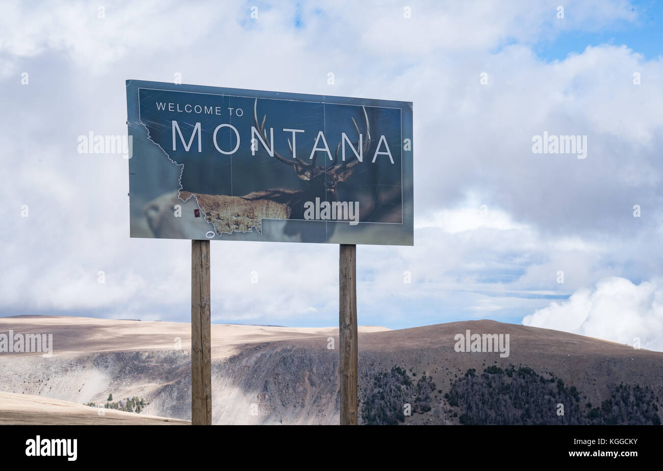 Montana - 24. September: Willkommen Zeichen entlang der beartooth Pass nach Montana Stockfoto