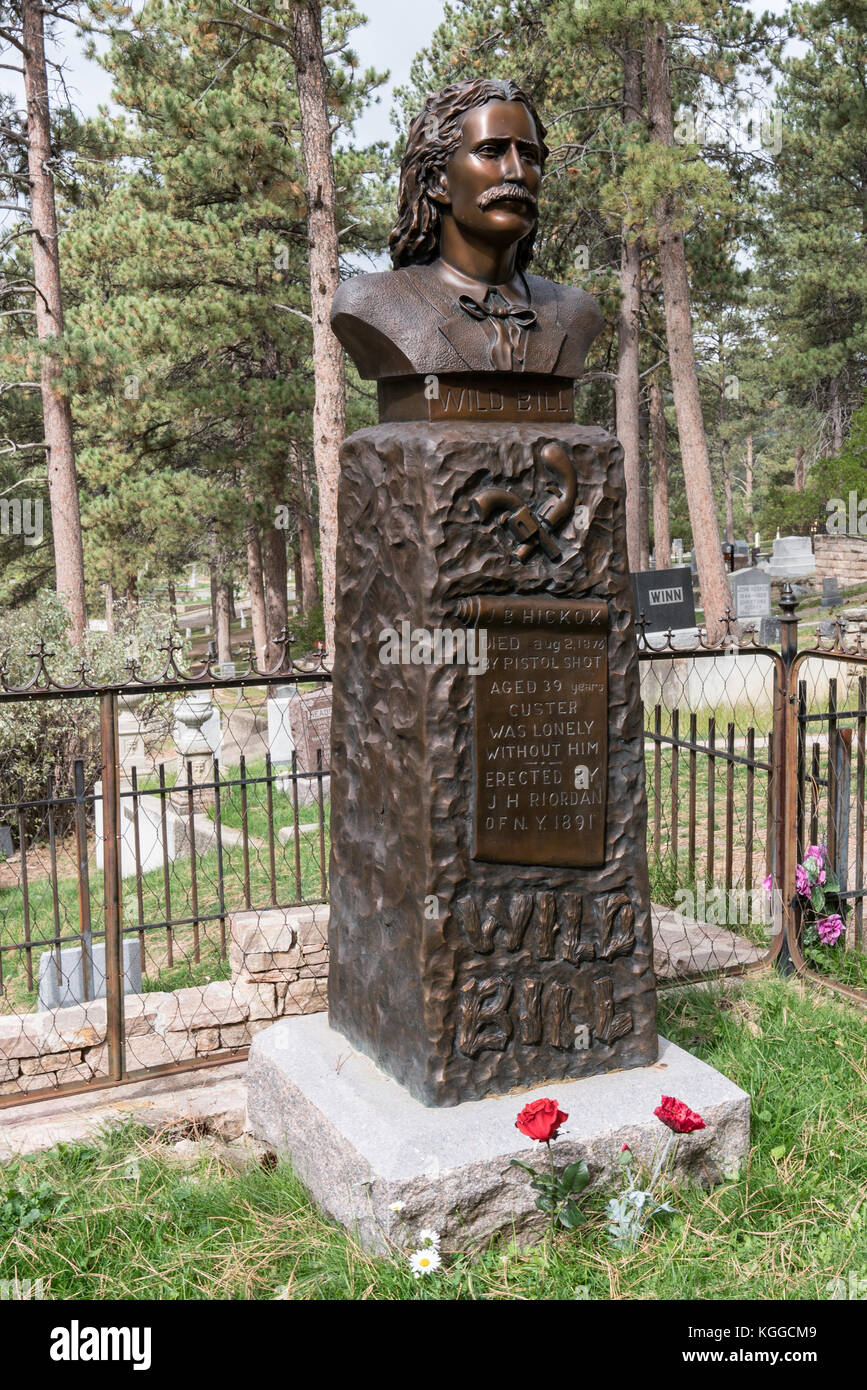 DEADWOOD, SOUTH DAKOTA – 22. SEPTEMBER: Grabstätte von Wild Bill Hickok auf dem Mount Moriah Cemetery in Deadwood, South Dakota Stockfoto