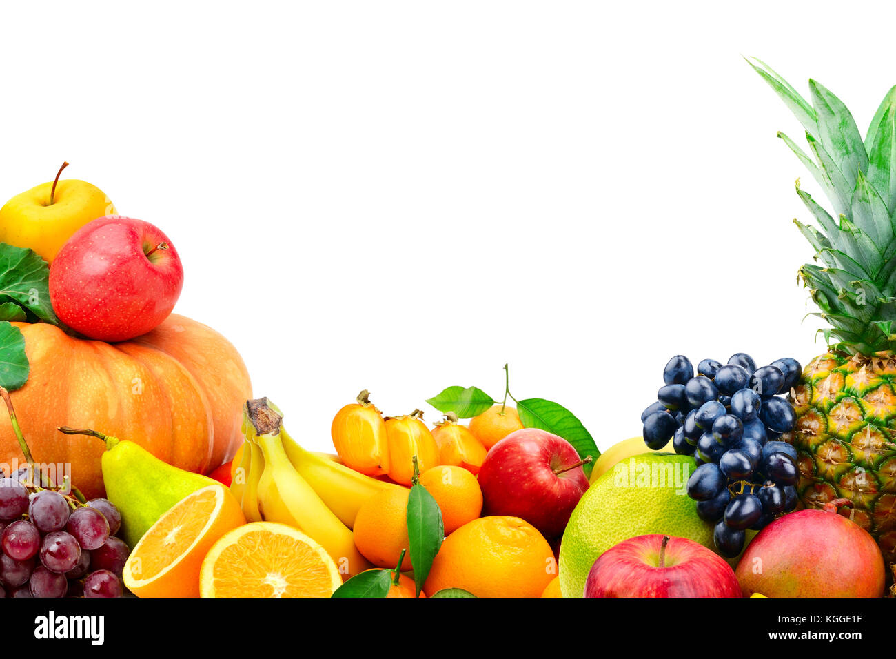 Große Sammlung von Obst und Gemüse auf weißem Hintergrund Stockfoto
