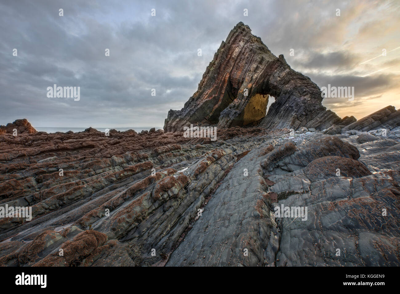 Blackchurch Rock, Mund Mühle Strand, Hartland, Nord-Devon, England, UK Stockfoto