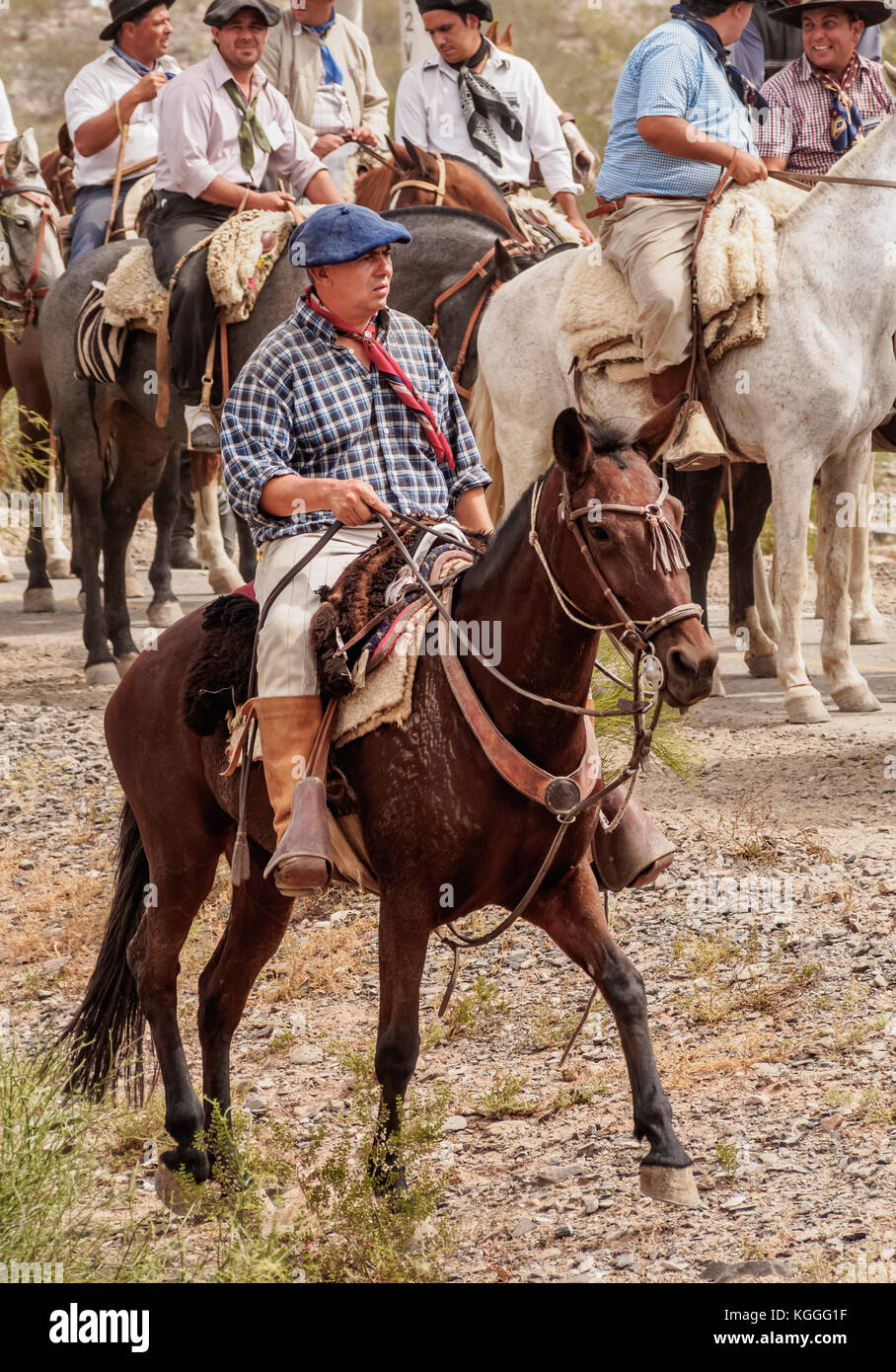 Cabalgata de Los Gauchos, Gaucho horse Parade von san juan Vallecito, Provinz San Juan, Argentinien Stockfoto