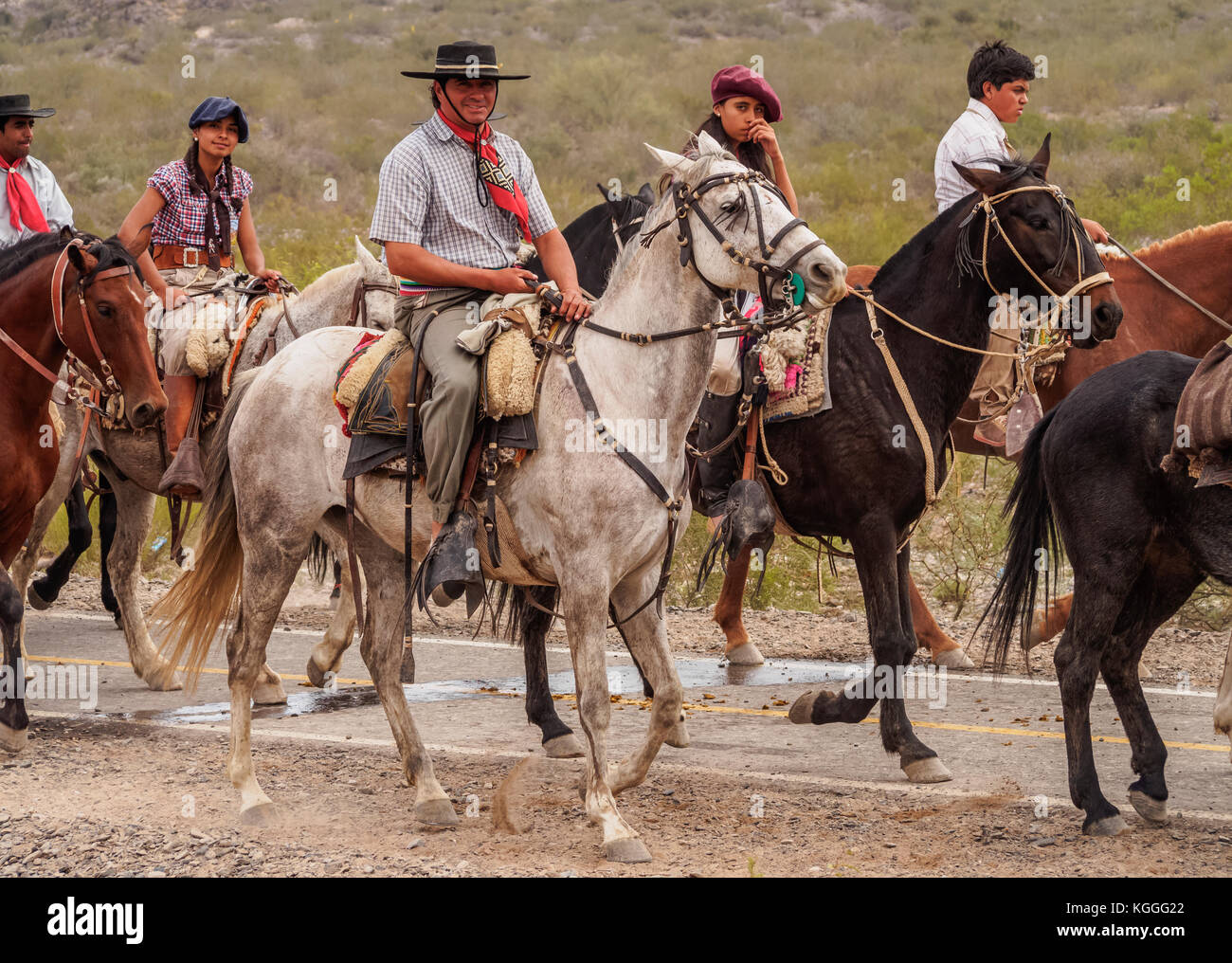 Cabalgata de Los Gauchos, Gaucho horse Parade von san juan Vallecito, Provinz San Juan, Argentinien Stockfoto