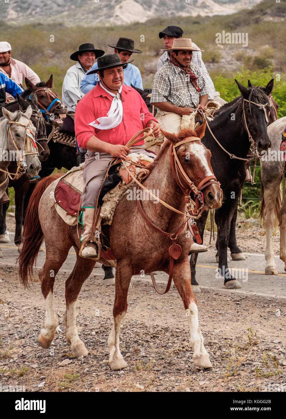 Cabalgata de Los Gauchos, Gaucho horse Parade von san juan Vallecito, Provinz San Juan, Argentinien Stockfoto