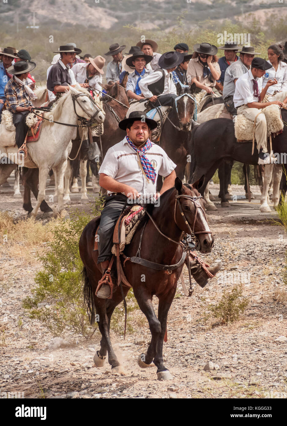 Cabalgata de Los Gauchos, Gaucho horse Parade von San Juan Vallecito, Provinz San Juan, Argentinien Stockfoto