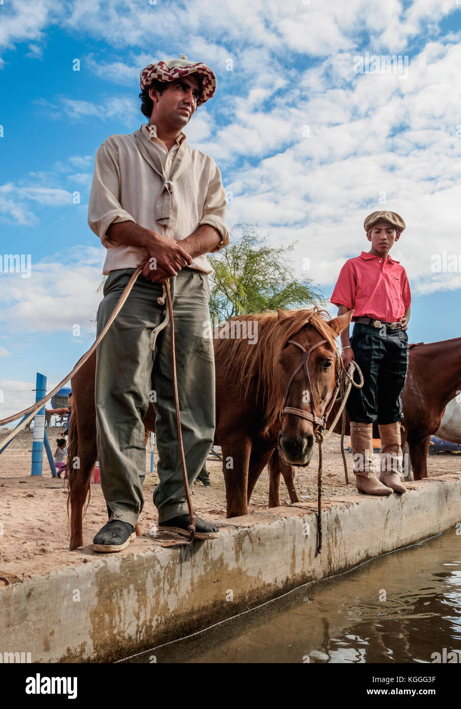 Gauchos mit Pferden, vallecito, Provinz San Juan, Argentinien Stockfoto