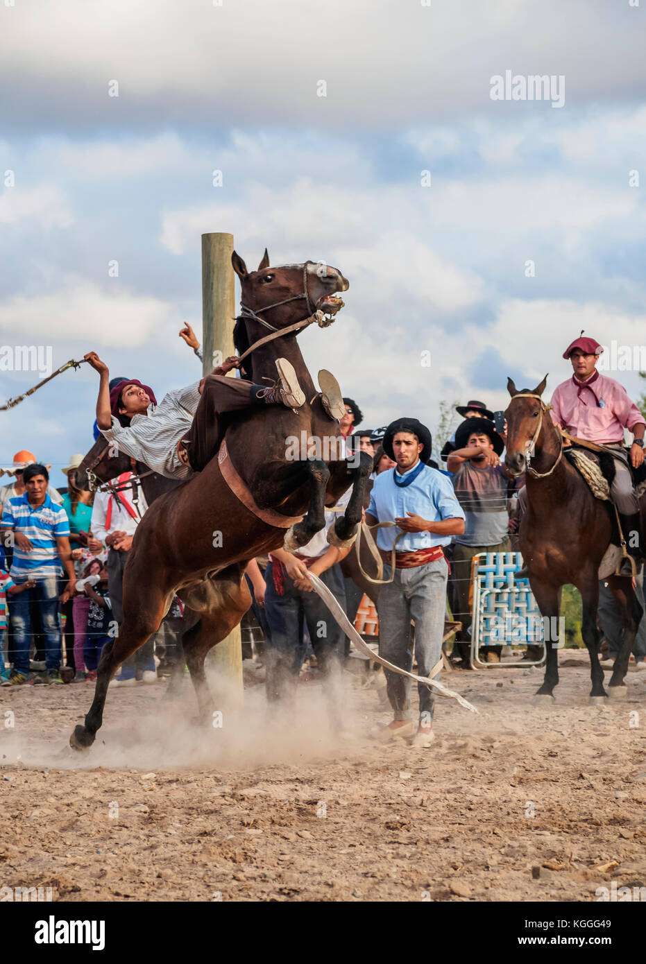Jineteada Mate, traditionelle Sport, Vallecito, Provinz San Juan, Argentinien Stockfoto
