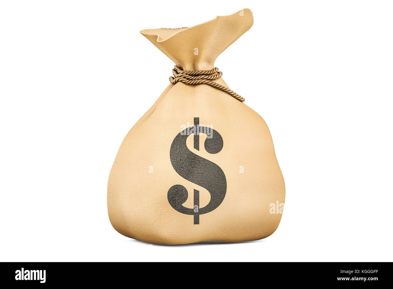 Geld beutel mit Dollars, 3D-Rendering auf weißem Hintergrund Stockfoto