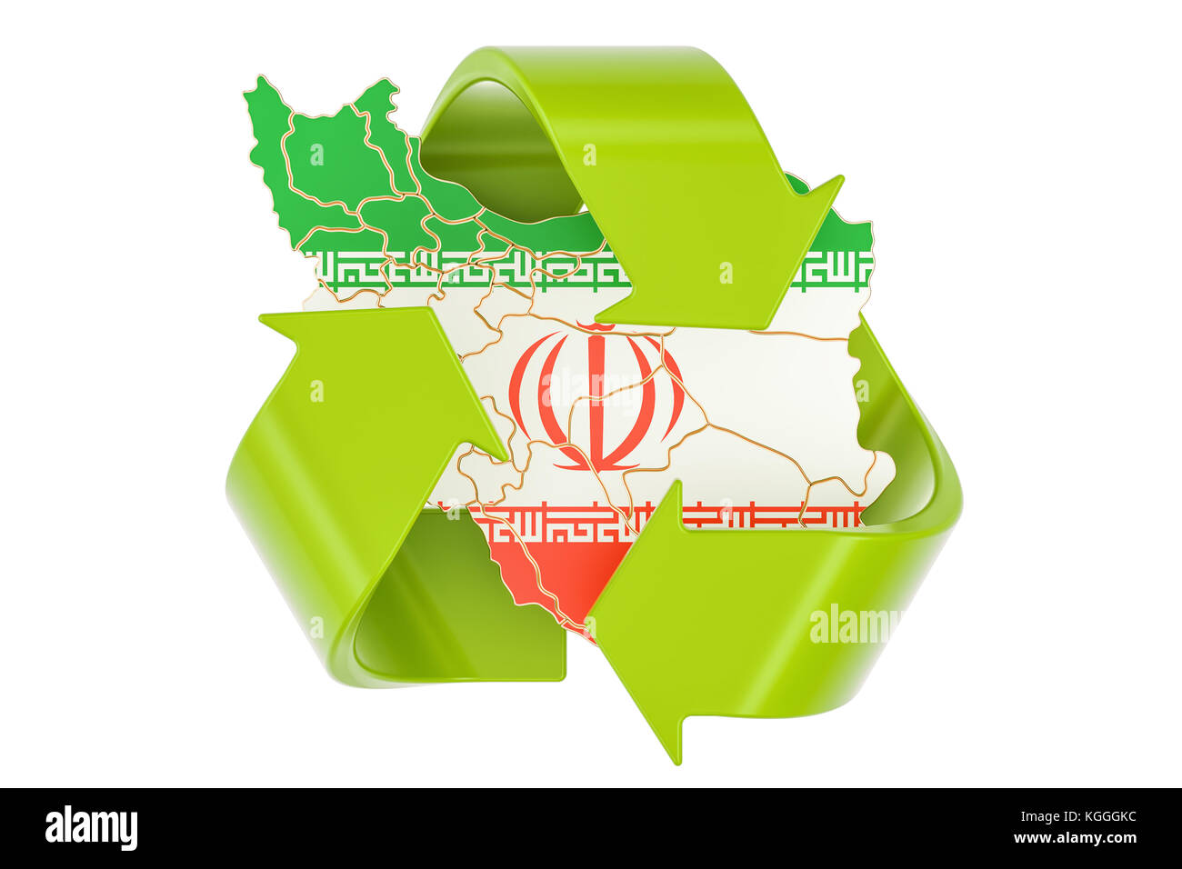 Recycling im Iran Konzept, 3D-Rendering auf weißem Hintergrund Stockfoto