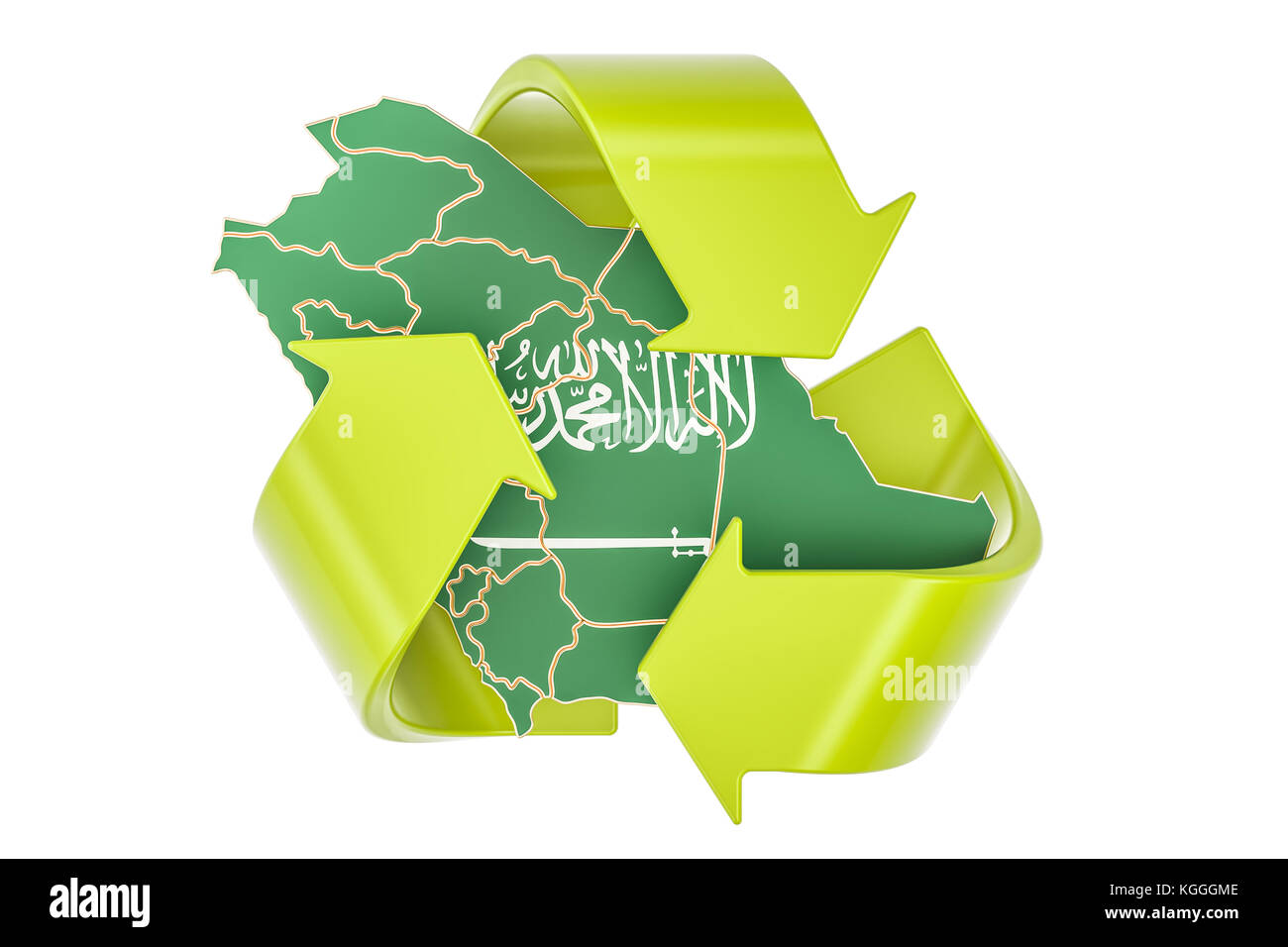 Recycling in Saudi-arabien Konzept, 3D-Rendering auf weißem Hintergrund Stockfoto