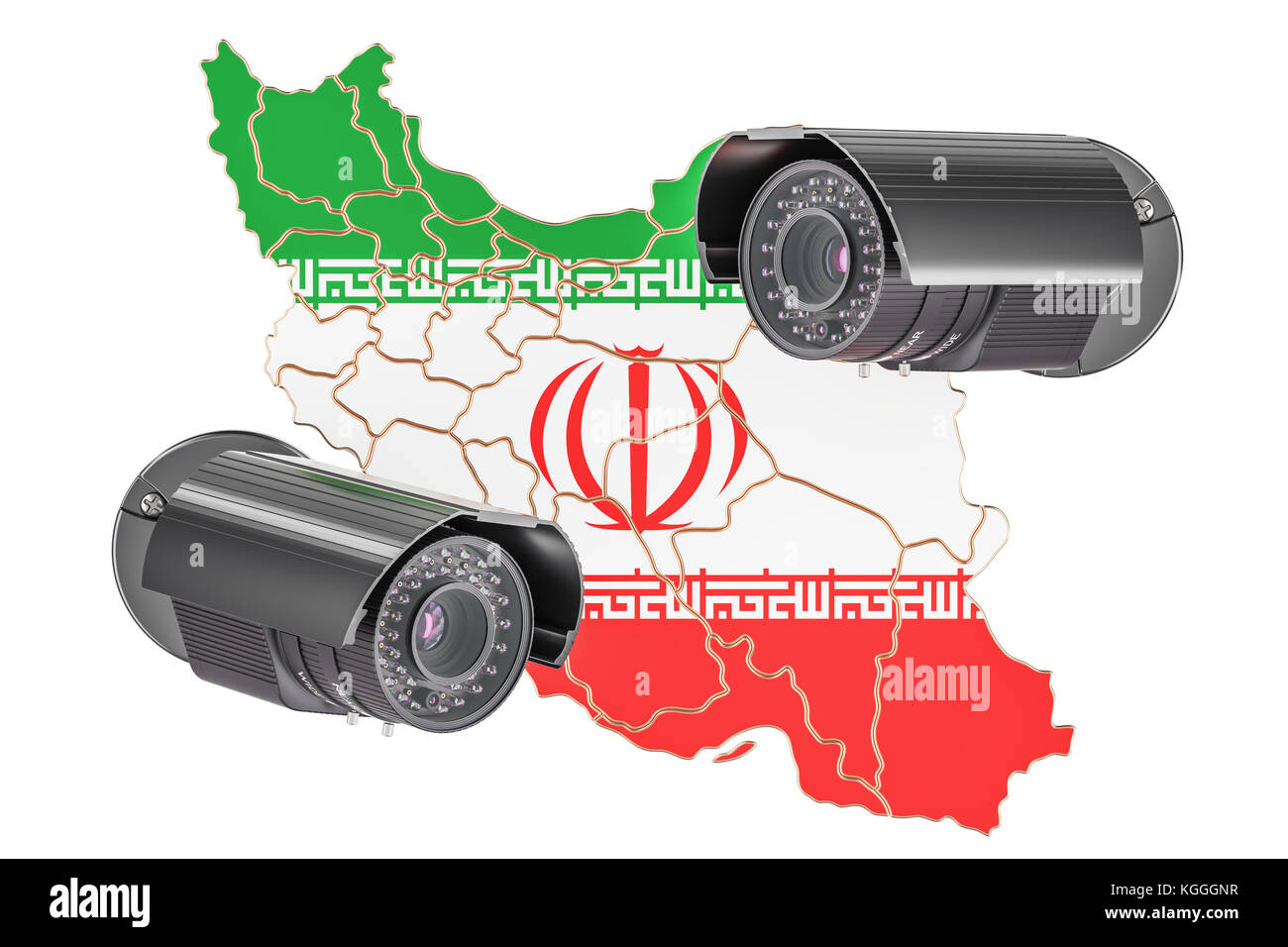 Überwachung und Sicherheit System Konzept im Iran. 3D-Rendering auf weißem Hintergrund Stockfoto
