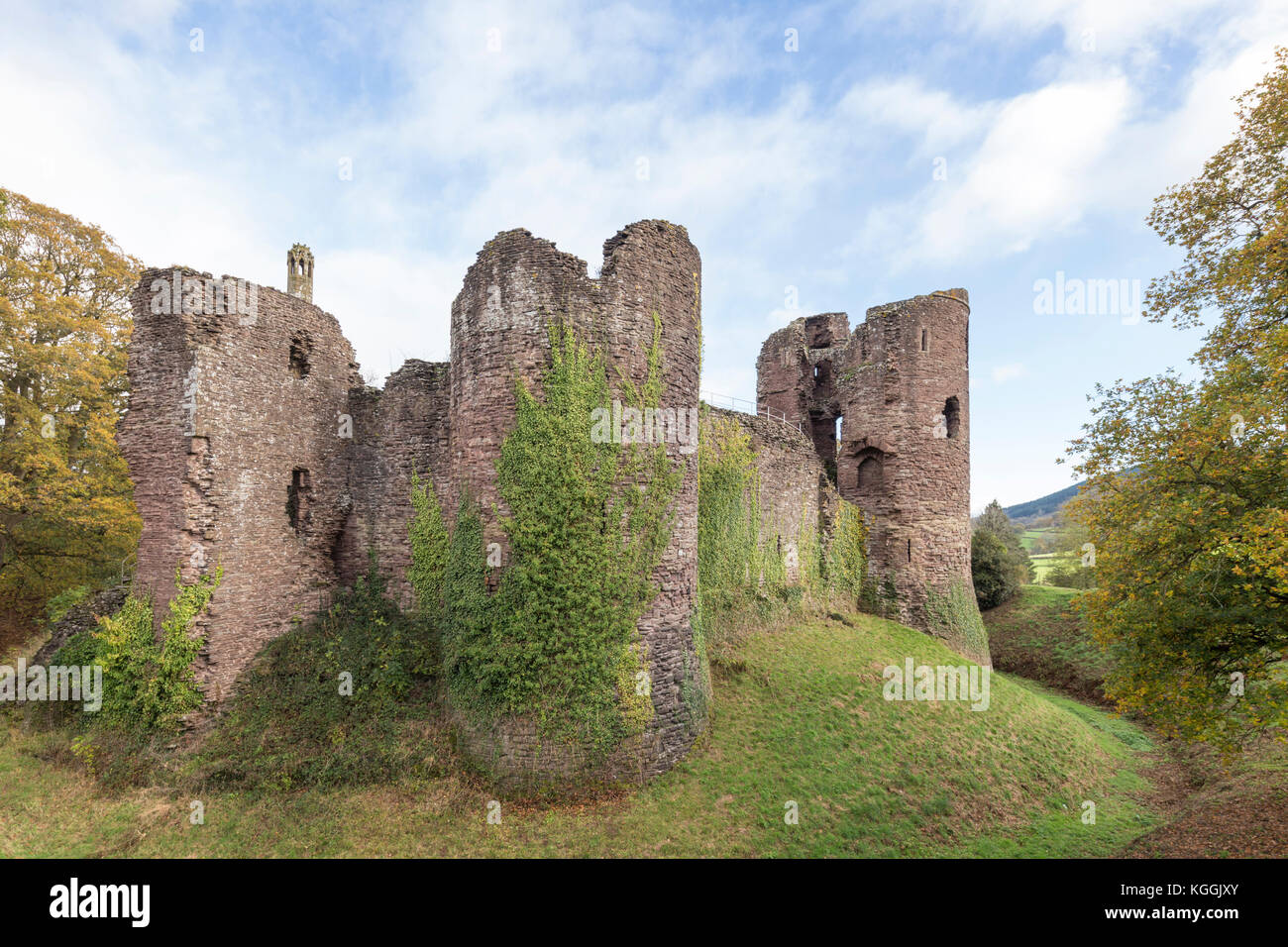 Herbst bei Grosmont Schloss, "Castell y Grysmwnt' Grosmont, Monmouthshire, Wales, Großbritannien Stockfoto