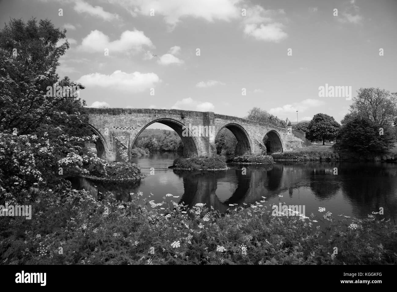 Stirling Bridge, Schottland, Szene der historischen Schlacht von Stirling Bridge, wo Schotten unter der Führung von William Wallace die Engländer im Jahre 1297 besiegt. Stockfoto